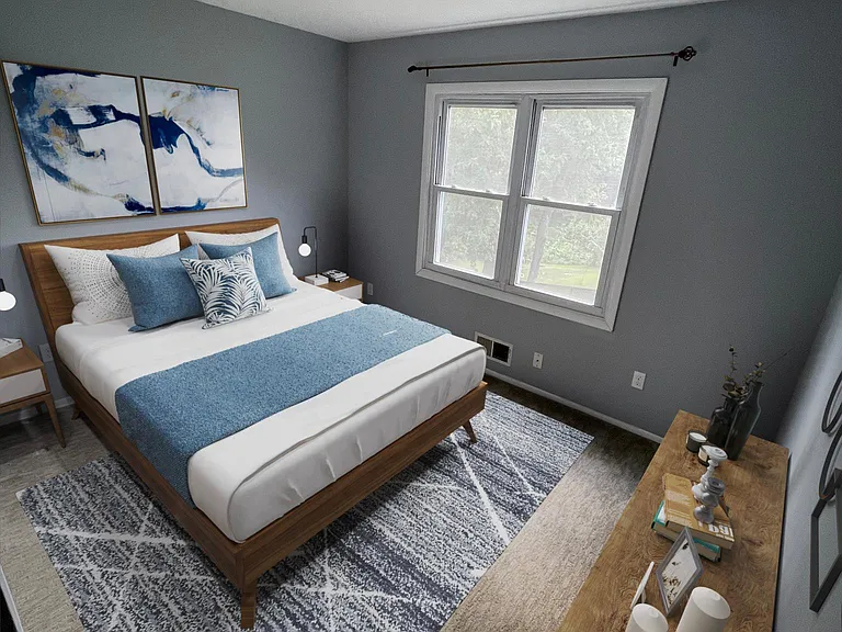 2nd bedroom upstairs. Window overlooks backyard, shed, fenceline, and wildlife.