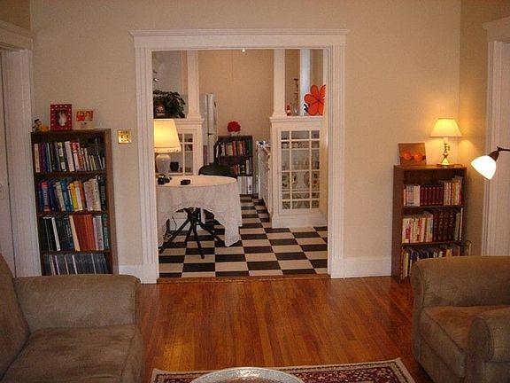 Kitchen opens to dining room