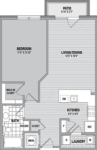 Floor plan Birch 1 Bed/1 Bath