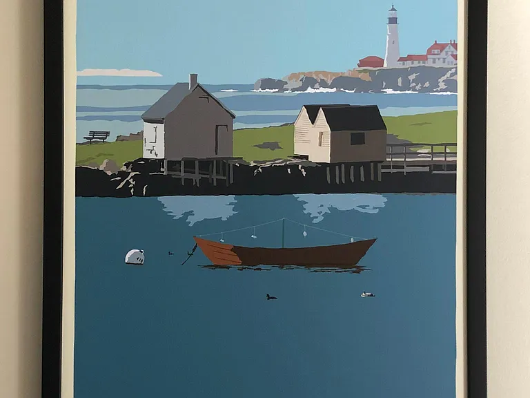 Art by Alan Claude features Fisherman's Point, just 100 yards from the cottage.
