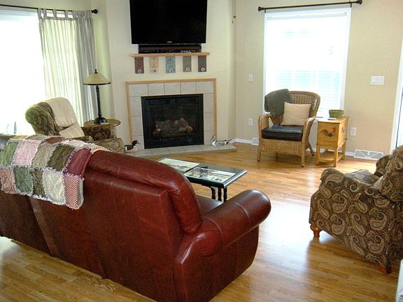 Open family room with fireplace