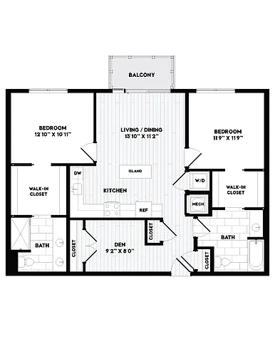 Floor plan 2 Bed/2 Bath Den-BD2