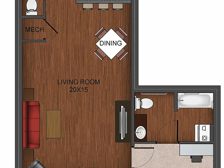 floor plan image of one bedroom apartment home at Township 28 floor plan image of one bedroom apartment home at Township 28