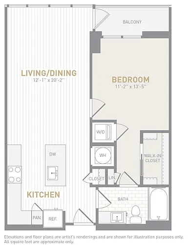 Floor plan 1 Bed 1 Bath-A01