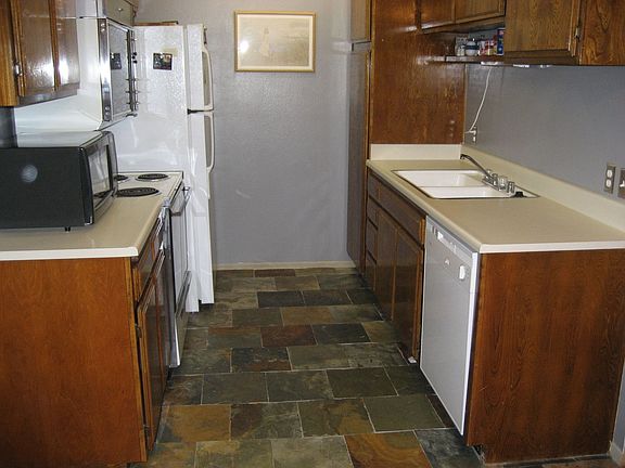 kitchen with unique slate flooring