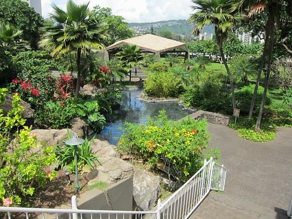 Large, cool pavillion for gatherings or to just relax and enjoy the garden.