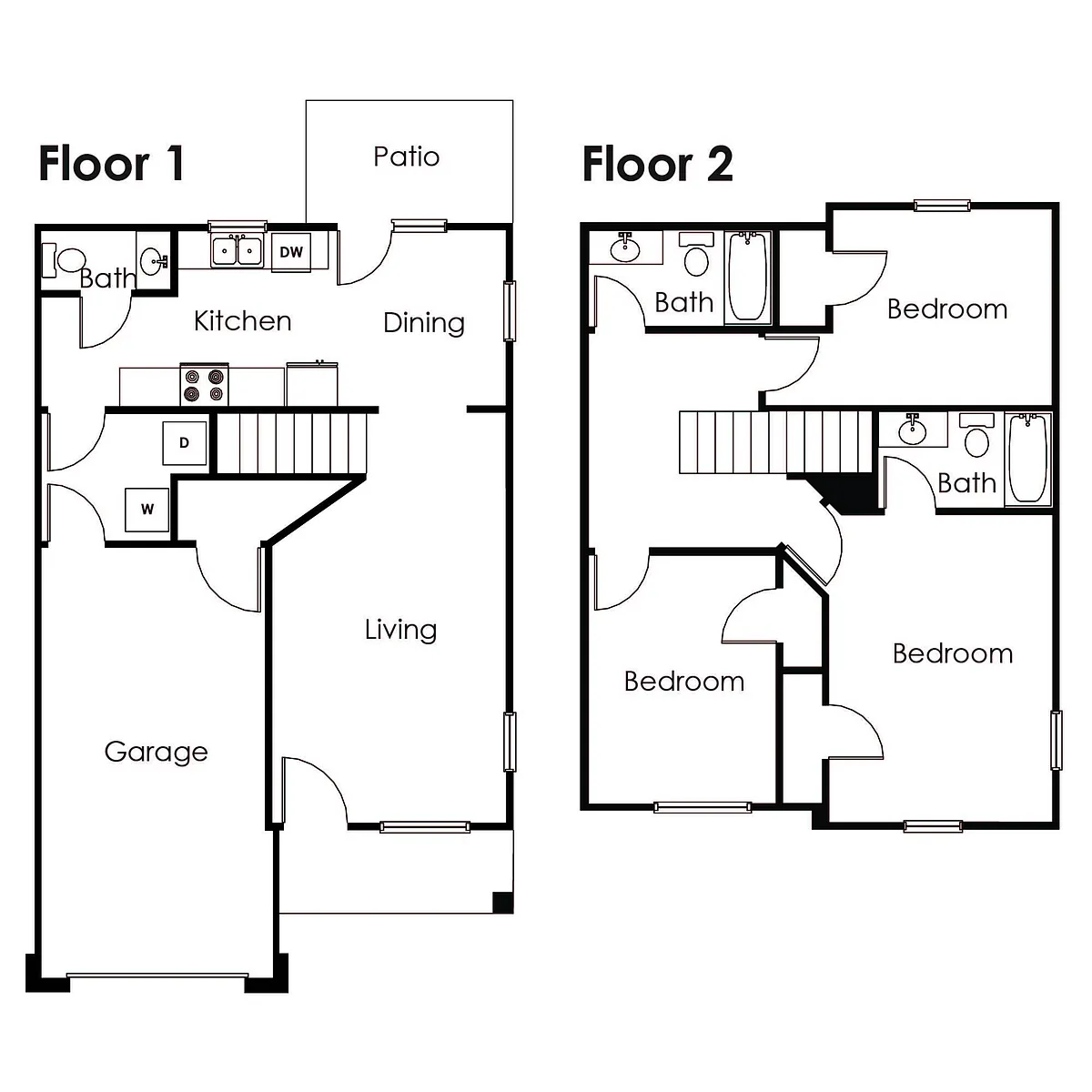 Floor plan 3 Bed 2.5 Bath 1598 sq ft