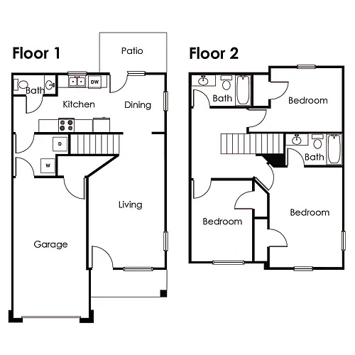 Floor plan 3 Bed 2.5 Bath 1598 sq ft