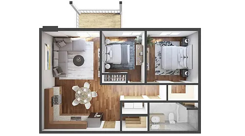 Floor plan 2 Bed | 1 Bath | B