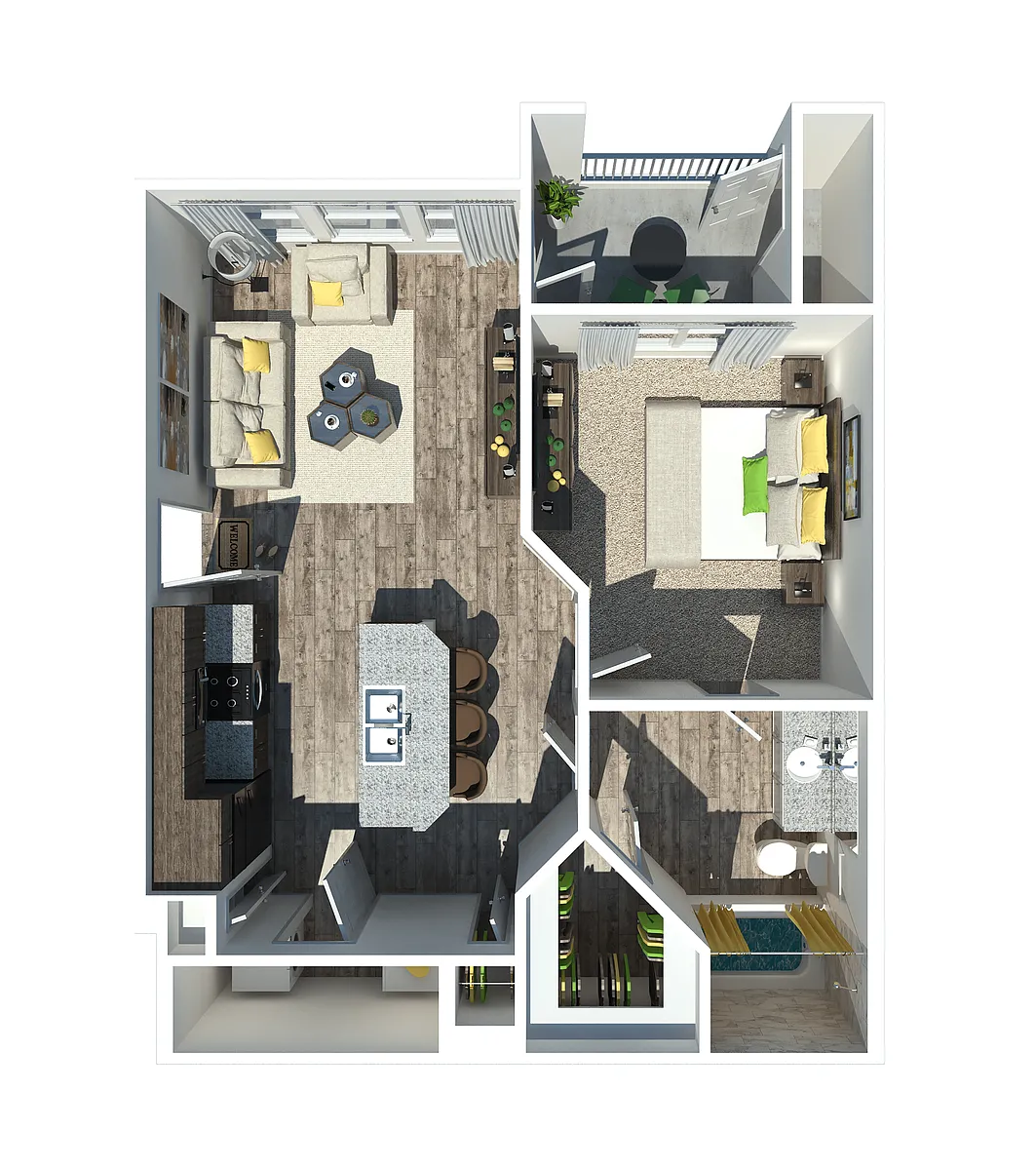 Floor plan The Cocoa 1 bedroom 1 bathroom