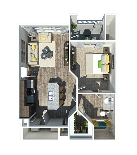 Floor plan The Cocoa 1 bedroom 1 bathroom