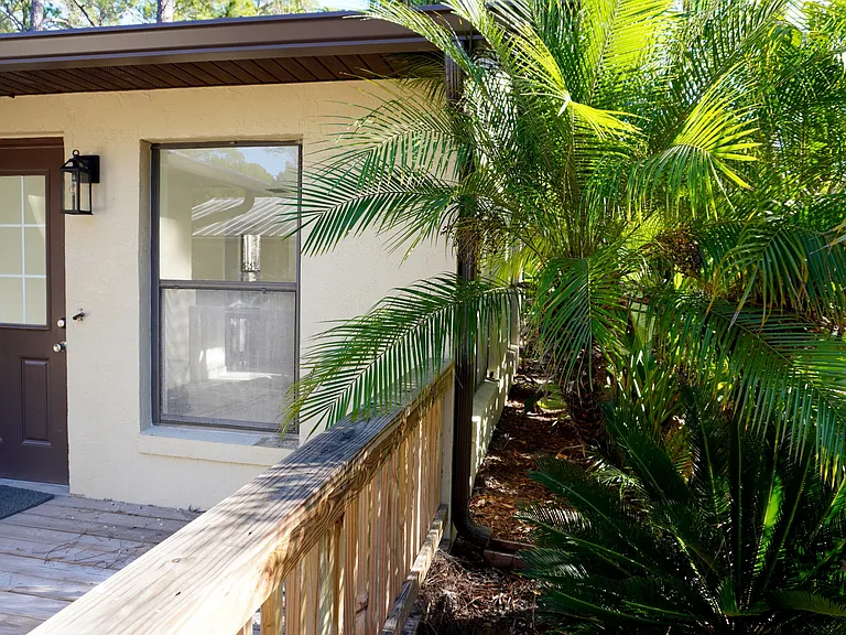Greenery surrounds this home to create the perfect balance of privacy and light filtering moods.