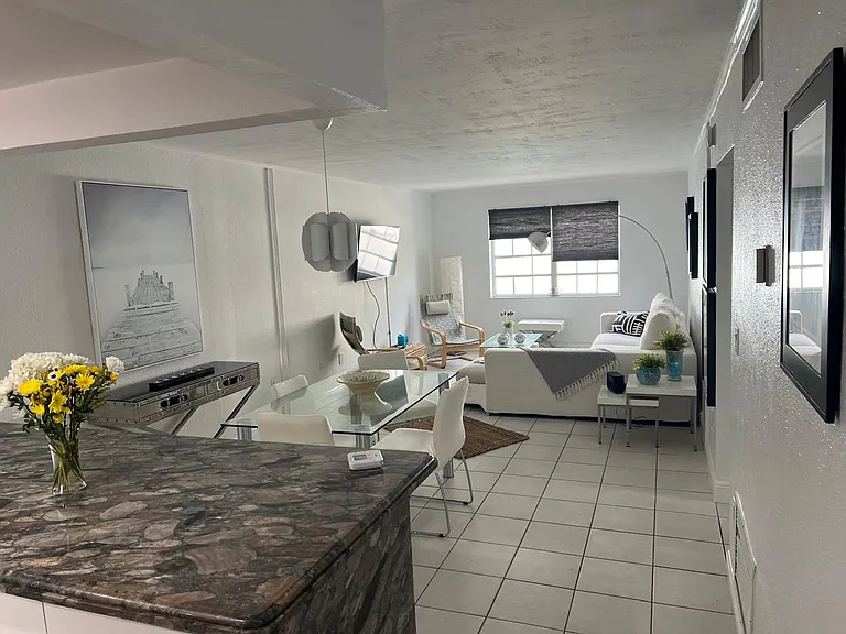 Kitchen counter with view to the dining room
