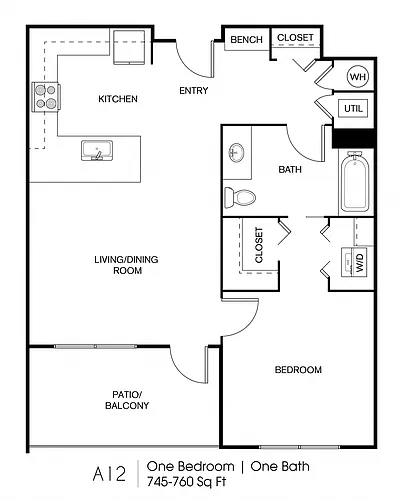 Floor plan A12: 1 Bed 1 Bath