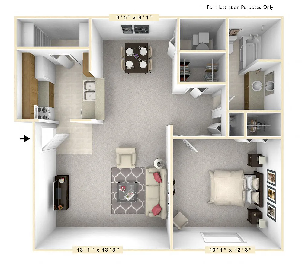 Floor plan The Dry Dock 1 BR 1 BA