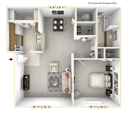 Floor plan The Dry Dock 1 BR 1 BA