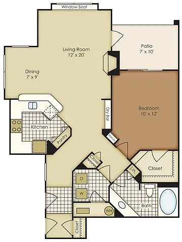 Floor plan One Bedroom 1A1CG-2A1AG