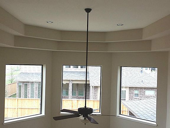 The unique coffered ceiling above the family room