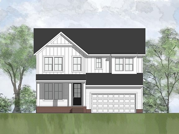 brick, board and batten and siding house with front porch