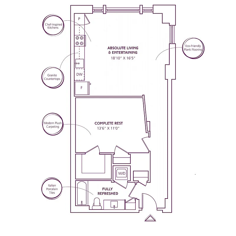 Floor plan 1 Bed - 1 Bath | A15