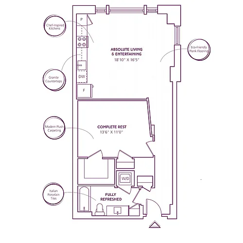 Floor plan 1 Bed - 1 Bath | A15