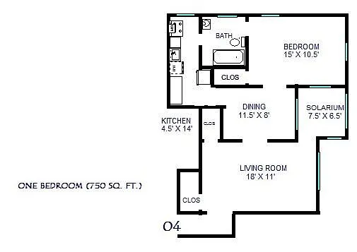 Floor plan Cezanne One Bedroom 04