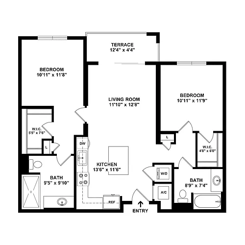 Floor plan 2 Bed/2 Bath-B2