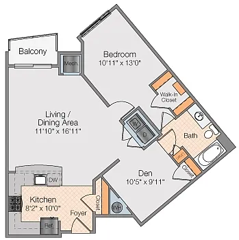 Floor plan Neptune A - 1 Bedroom 1 Bath MKT