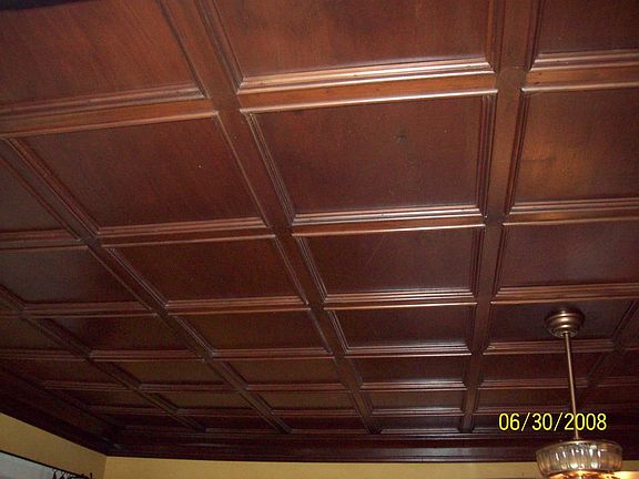 Walnut ceiling in family room