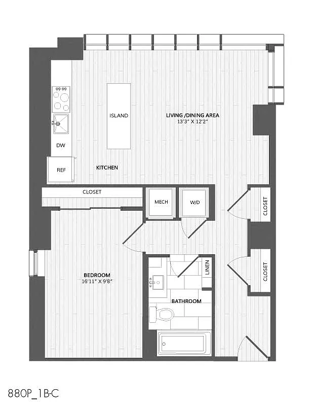 Floor plan 1 Bed/1 Bath-1B-C_880 P