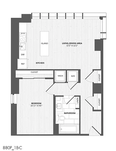 Floor plan 1 Bed/1 Bath-1B-C_880 P