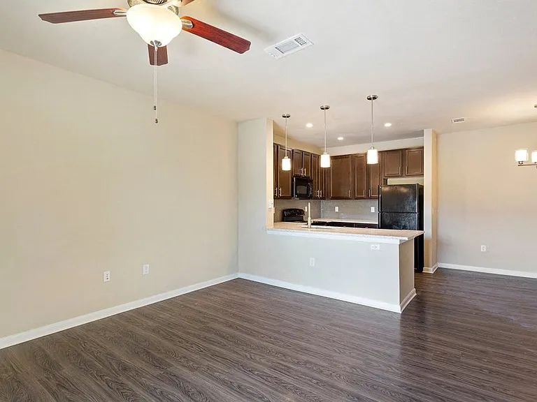 Wood Like Flooring & Tons of Lighting