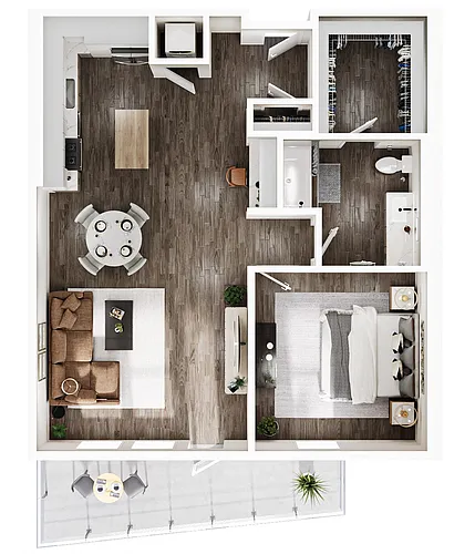 Floor plan 1 Bedroom | 1 Bath | Plan A17