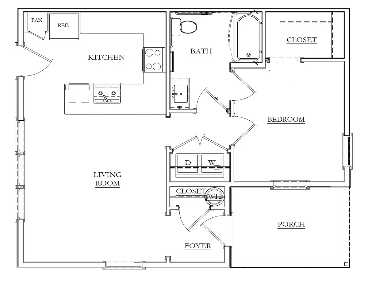 Floor plan 1 Bed Ash Twin - ADA