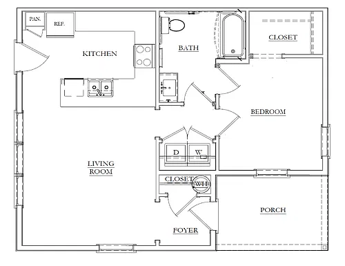Floor plan 1 Bed Ash Twin - ADA