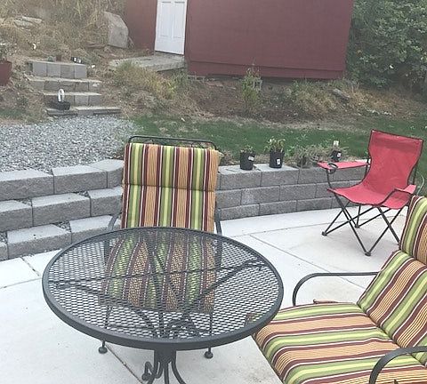 patio and storage shed