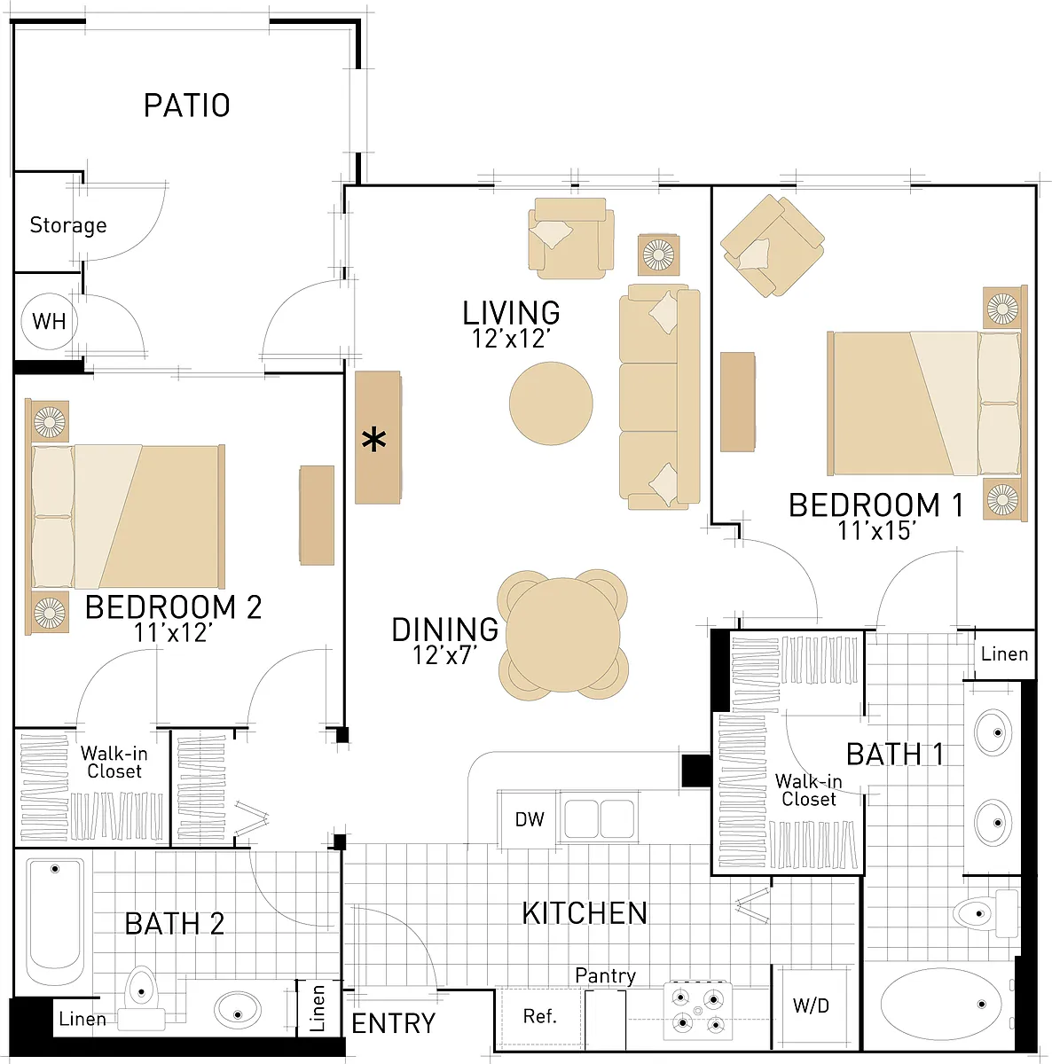 Floor plan The Pines- Two Bedroom, Two Bath