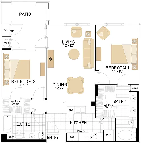Floor plan The Pines- Two Bedroom, Two Bath