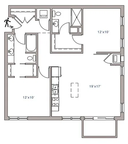 Floor plan 2 Bed 2 Bath J - 1800