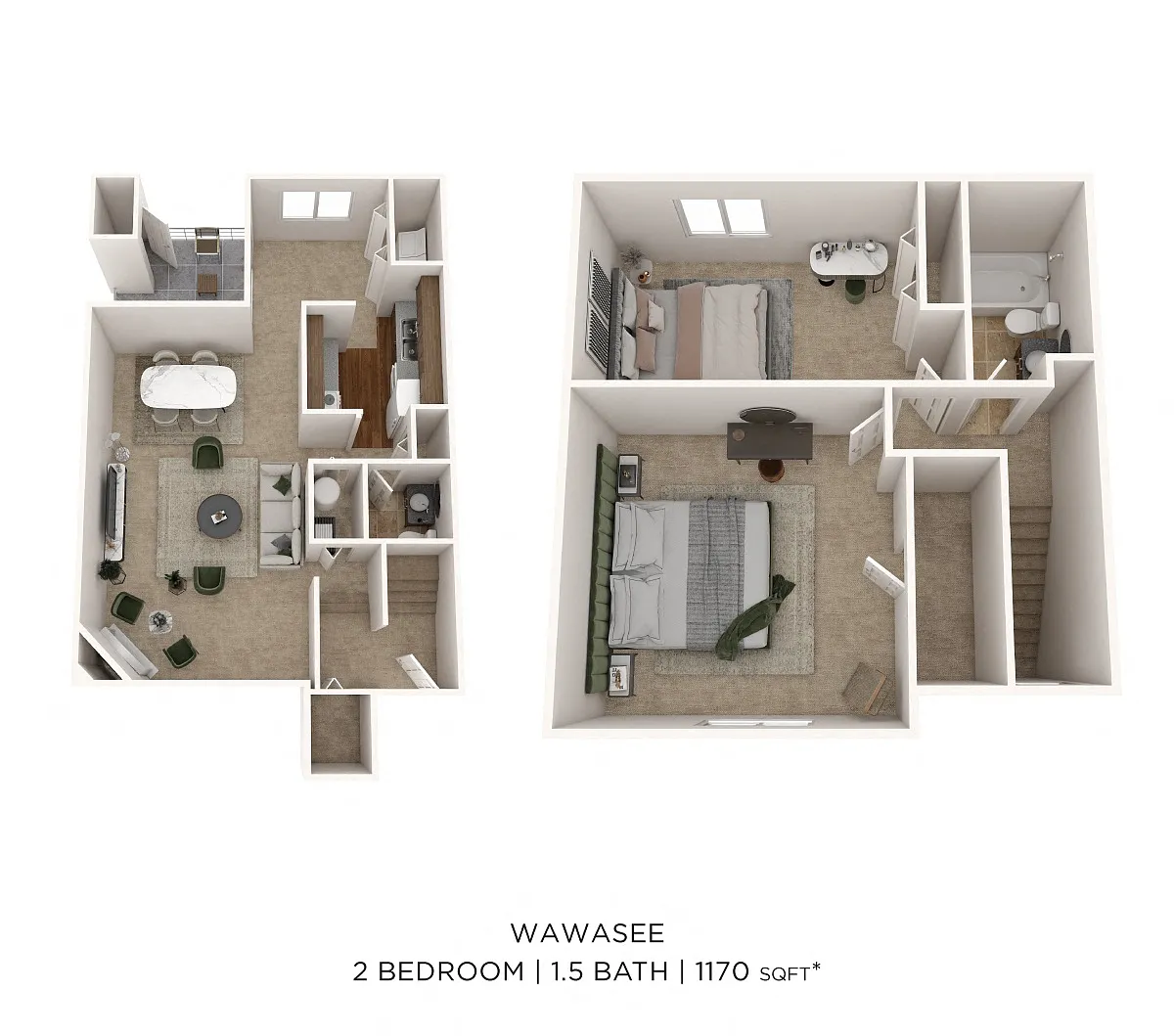 Floor plan Two Bedroom 1.5 Bath Townhome