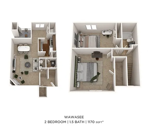 Floor plan Two Bedroom 1.5 Bath Townhome