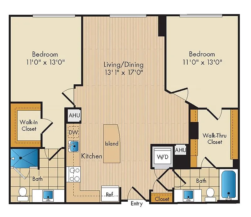 Floor plan 2 Bed 2 Bath-B2b