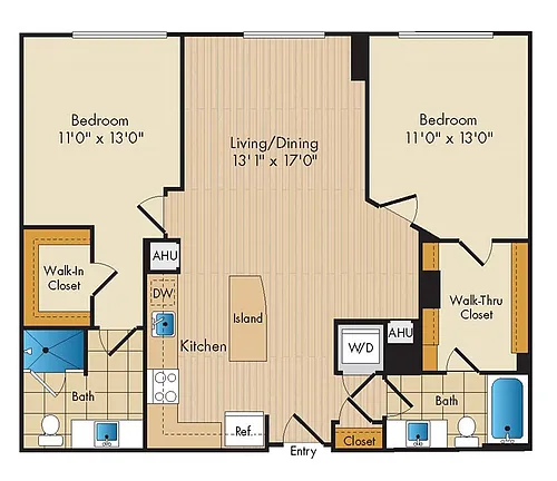 Floor plan 2 Bed 2 Bath-B2b