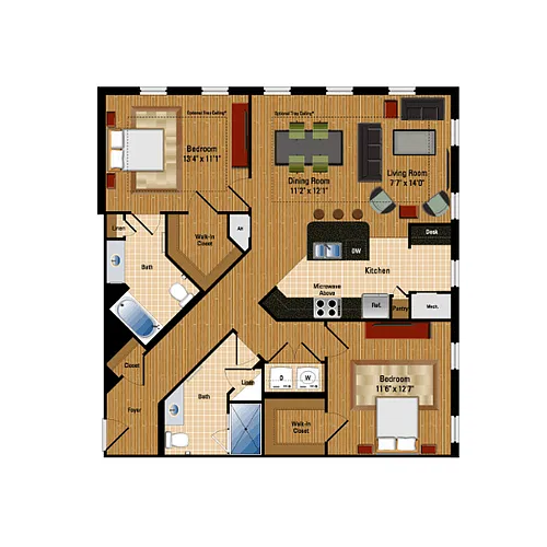 Floor plan 2 Bed, 2 Bath 1101 SF B6