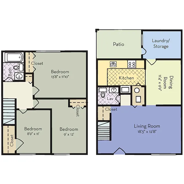 Floor plan Three Bedroom Townhome