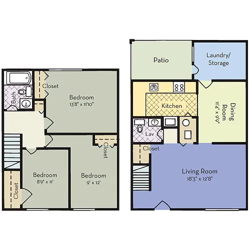 Floor plan Three Bedroom Townhome