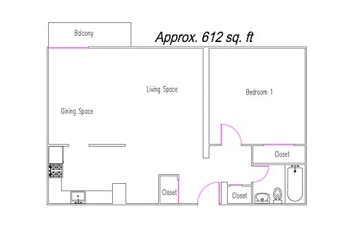 Floor plan 1 Bedroom, 1 Bath