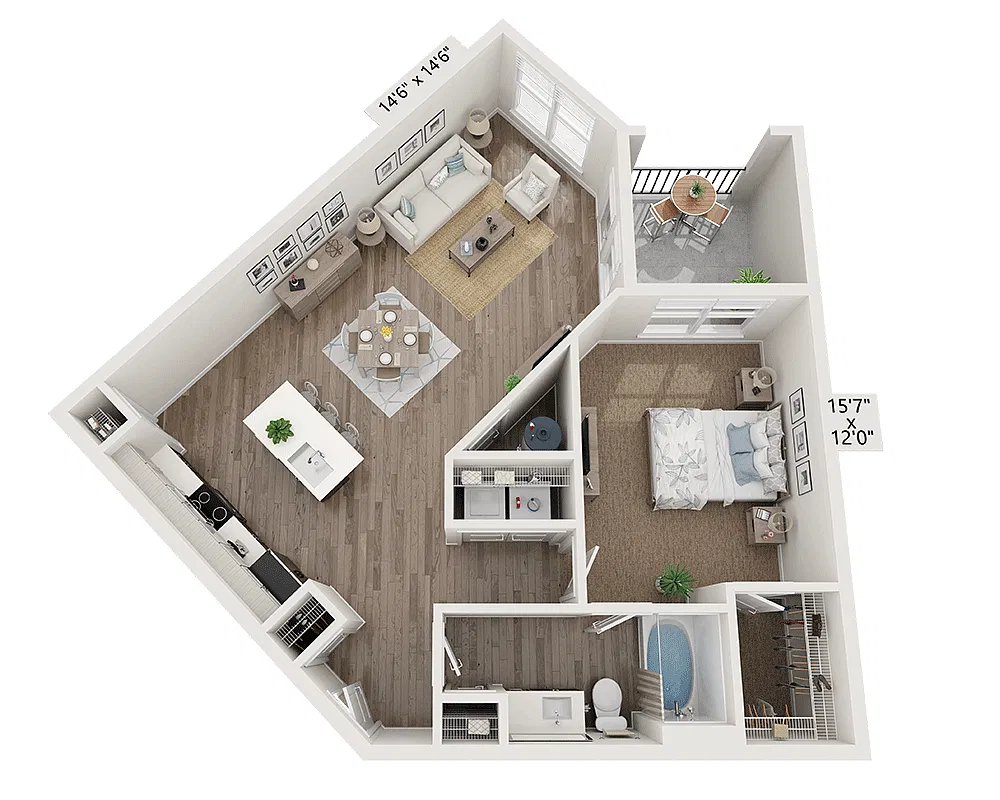 Floor plan One Bedroom A1E