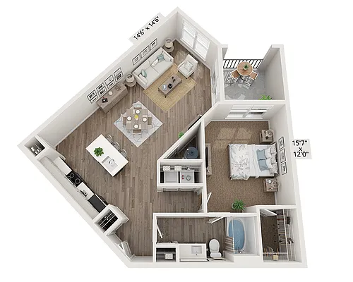 Floor plan One Bedroom A1E