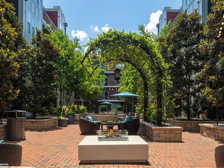 Courtyard with lounge seating and firepit
